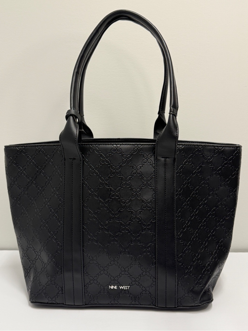 Nine West Black Embossed Tote Handbag Purse